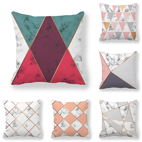 Modern Geometric Marble Pattern Pillowcase Peach Skin Polyester Decorative Cushion Cover For Home Sofa Office