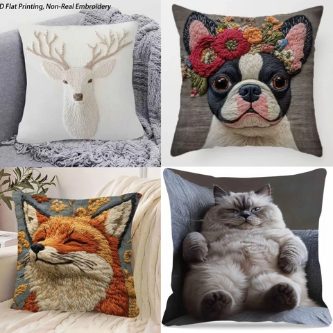 Cute Animal Print Pillowcase Soft Short Plush Decorative Cushion Cover For Living Room Sofa Home Decor Without Pillow Core