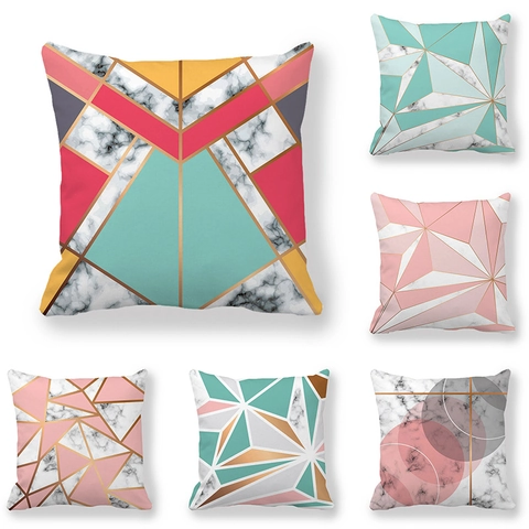 Geometrische Marmormuster Kissenbezüge Pfirsichhaut Polyester Quadratische Kissenhüllen Modern Nordisch Goldene Linie Dekor