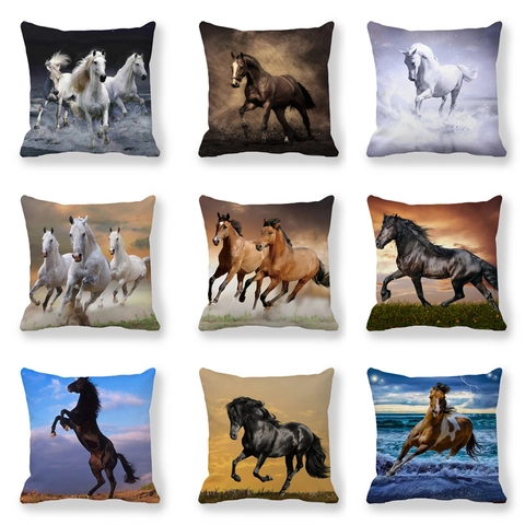 Running Horse Pattern Peach Skin Polyester Cushion Cover Square Pillow Case For Living Room Sofa Home Decor Modern Art