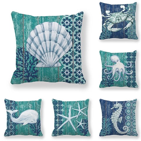 Fodera per Cuscino in Pelle di Pesca Tema Oceano Vita Marina Conchiglia Balena Decorativa per Divano Decorazione Casa