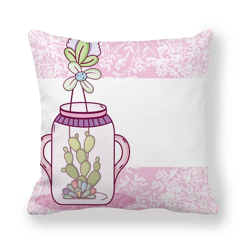 Fodera Per Cuscino Quadrata Tessuto Pelle Di Pesca Cartone Animato Fiore Succulenta Cactus Vaso Mason Arredo Casa