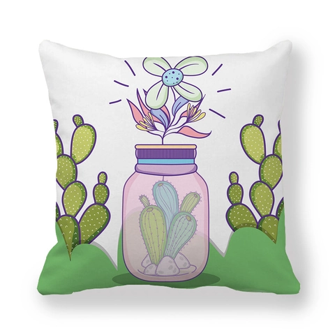 Cartoon Floral Cactus Jar Print Pillow Cover Peach Skin Velvet Decorative Cushion Case For Sofa Home Decor Nordic Style