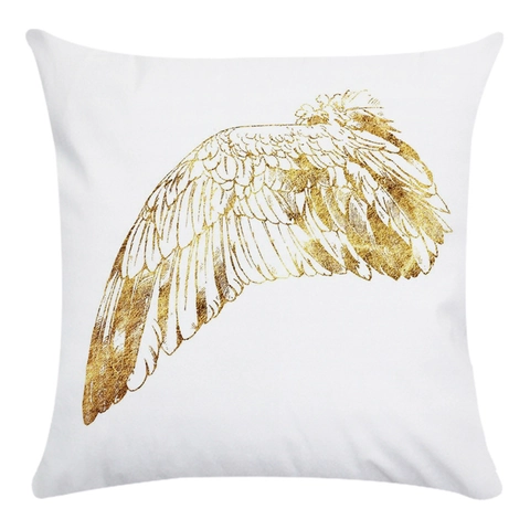 Housse de Coussin Motif Ailes d'Ange Plume Dorée Aquarelle Feuille Écriture Religieuse pour Décoration de Maison