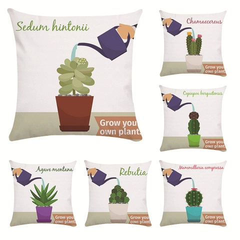 Cactus Succulent Pattern Decorative Pillowcase Polyester Soft Cushion Cover For Home Living Room Bedroom Plant Theme