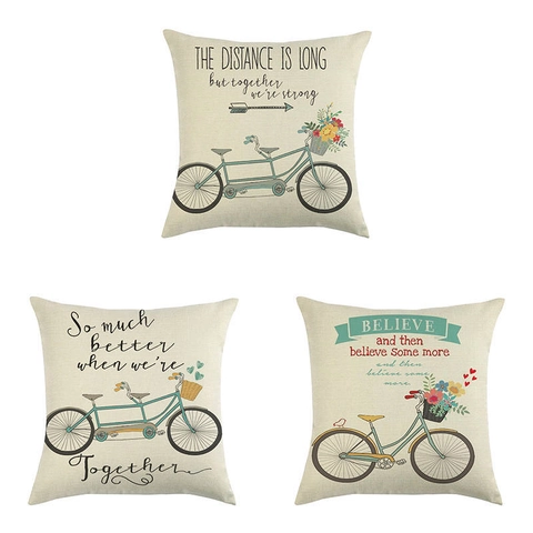 Housses De Coussin En Lin Et Coton Vélo Vintage Fleurs Paris Tour Eiffel Décoration Rustique Française Pour Canapé