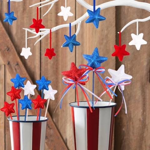Decorazioni Stelle Giorno Indipendenza Patriottiche Rosso Bianco Blu Glitter Schiuma Ornamenti Per Festa Casa