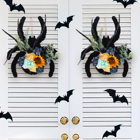 Halloween Spinne Kranz Türbehang Holz Kunststoff Polyester Künstliche Sonnenblume Gotische Wanddekoration Ornamente