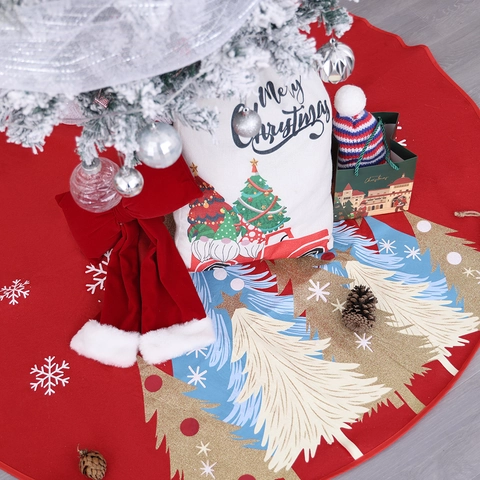 Christmas Tree Skirt Round Glitter Gold Print Snowflake Tree Pattern Holiday Decoration Home Festive Ornament Base Cover