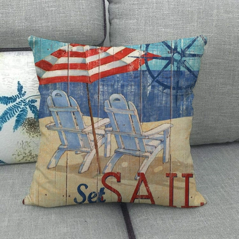 Fodera per Cuscino in Lino Spiaggia Estiva Costiera Nautica Tartaruga Marina Stella Marina Decorativa Quadrata per Casa