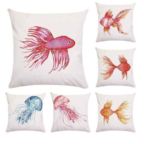 Artistieke Aquarel Goudvis Kwal Patroon Superzachte Decoratieve Kussensloop Minimalistisch Wit Sierkussen Sloop Voor Thuis Bank