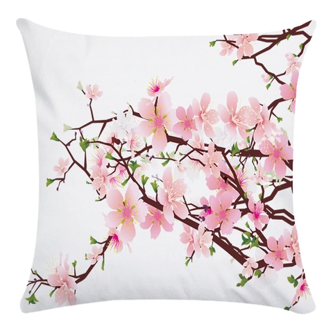 Square Throw Pillow Case Peach Blossom And Bird Pattern Soft Polyester Decorative Cushion Cover For Sofa Bedside Home Decor