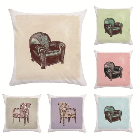 Fodera per Cuscino con Motivo a Sedia Artistica Vintage Fodera per Cuscino da Divano Disegnata a Mano per Arredamento Casa