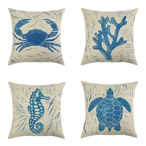 Ozean Nautik Leinen Kissenbezug Dekorative Hülle Seestern Seepferdchen Krabbe Oktopus Für Sofa Couch Haus Deko