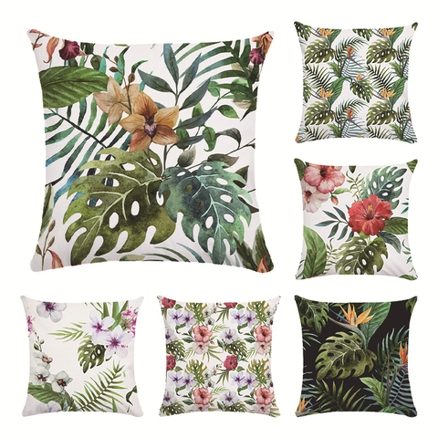Tropisches Pflanzen Blumen Muster Kissenbezug Weiche Kunstfaser Kissenhülle Für Zuhause Sofa Schlafzimmer Quadratisch Dekorativer Kissenbezug