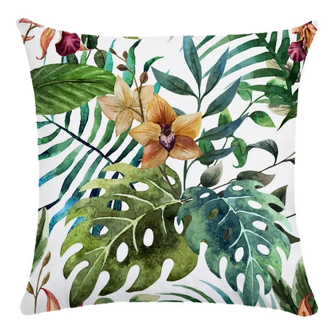 Tropisches Pflanzen Blumen Muster Kissenbezug Weiche Kunstfaser Kissenhülle Für Zuhause Sofa Schlafzimmer Quadratisch Dekorativer Kissenbezug