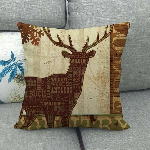 Vintage Linnen Kussenhoes Amerikaanse Landelijke Stijl Bosdieren Hert Beer Rendier Sierkussenhoes Rustiek Interieur Sofa Kussenhoes