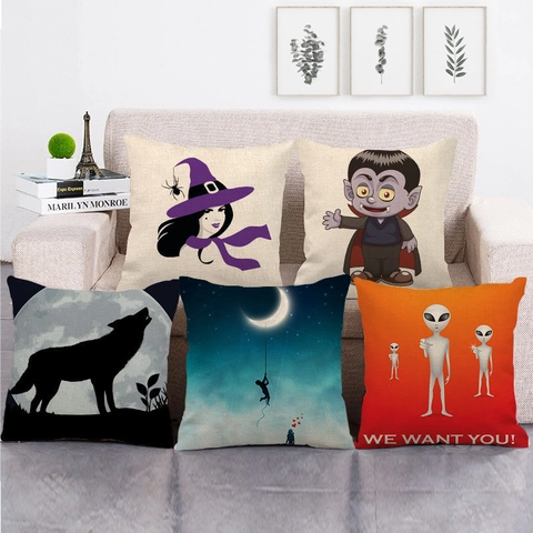 Halloween Kussenhoes Linnen Vierkant Decoratieve Kussensloop Voor Sofa Woonkamer Huis Decoratie Feest