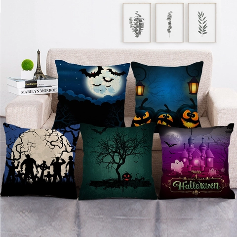 Halloween Kissenbezug Leinen Kissenhülle Horror Kürbis Totenkopf Gothic Deko Für Sofa Wohnzimmer Haus