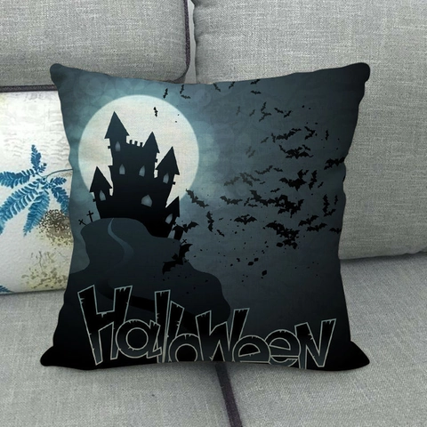Halloween Kissenhülle Leinen Dekorative Kissenbezug Kürbis Fledermaus Mond Schloss Druck Geheimnis Feiertag Deko Wohnzimmer