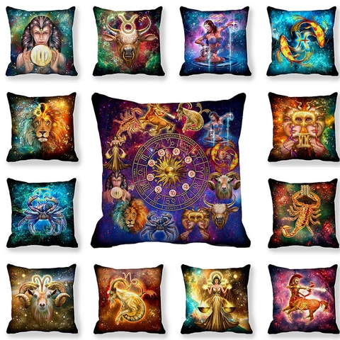 Tierkreis Sternbild Astrologie Serie Polyester Pfirsichhaut Kissenbezug Sternenhimmel Dekorative Quadratische Kissenhülle Für Zuhause
