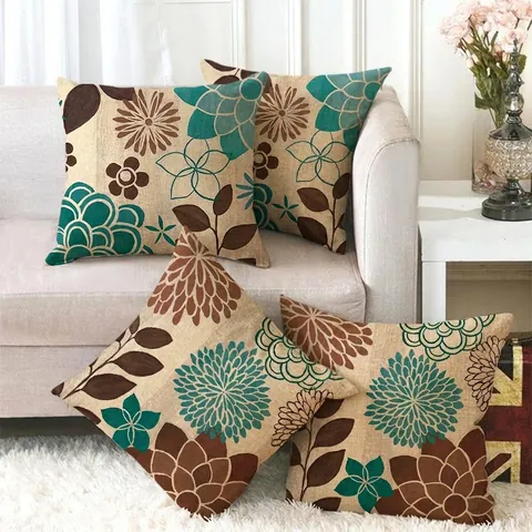 Vintage Floral Linen Pillow Covers Retro Geometric Flower Decorative Square Cushion Cases For Sofa Bedroom Living Room Home Decor