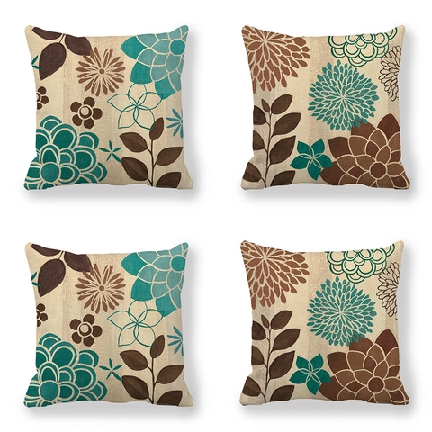 Vintage Floral Linen Pillow Covers Retro Geometric Flower Decorative Square Cushion Cases For Sofa Bedroom Living Room Home Decor