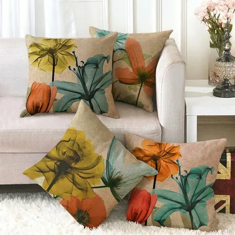 Fodere Per Cuscini Decorativi In Lino Con Fiori Artistici A Raggi X Federe Quadrate Per Divano Soggiorno Arredamento