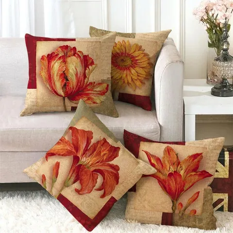 Vintage Linnen Sierkussensloop Vierkant Botanische Bloemenprint Kussenhoes Voor Bank Bed Woonkamer Huisdecoratie
