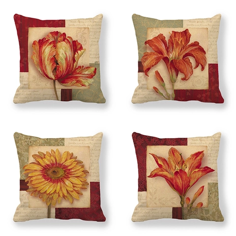 Vintage Linnen Sierkussensloop Vierkant Botanische Bloemenprint Kussenhoes Voor Bank Bed Woonkamer Huisdecoratie
