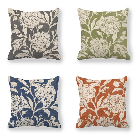Retro Leinen Kissenbezüge Blumenmuster Handgezeichnetes Blumendesign Kissenbezug Für Sofa Couch Wohnkultur