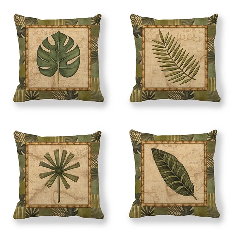 Tropischer Monstera Palmenblatt Leinen Kissenbezug Vintage Karten Design Dekokissenbezug Für Sofa Wohnzimmer Home Dekor