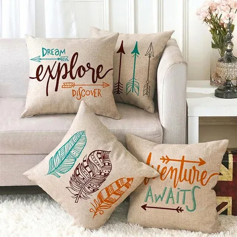 Katoen Linnen Kussenslopen Boheems Pijl Veer Print Decoratieve Kussenhoezen Voor Bank Woonkamer Kantoor