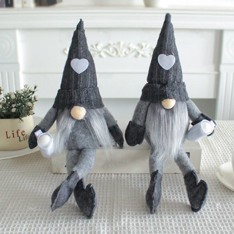 Christmas Gnome Plush Decoration Knitted Polyester Felt Heart Hat Long Leg Nordic Swedish Tomte Tabletop Home Ornament