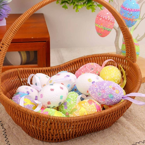 Uova Di Pasqua Ornamenti Appesi Schiuma Perline Luccicanti Colorate Nastro Modelli Decorazione Per Feste