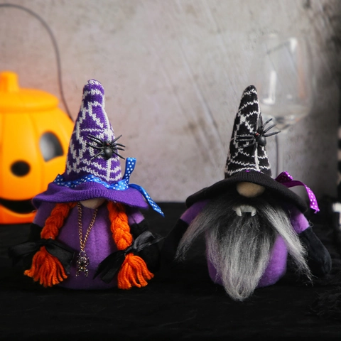 Gnome d'Halloween en Peluche Araignée Vampire Poupée Sans Visage Ornements de Table pour Fête Maison Décoration Festive Violet Noir