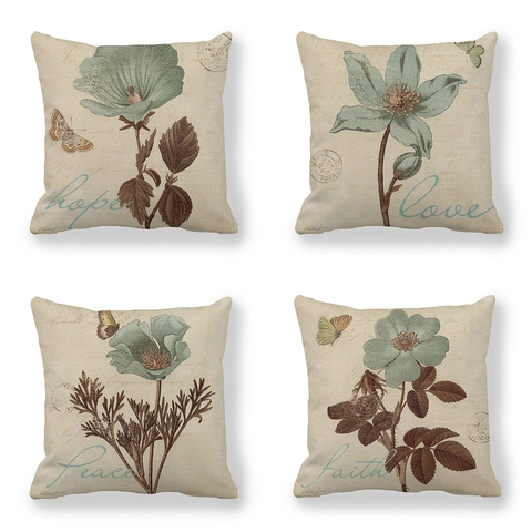 Vintage Floral Butterfly Linen Throw Pillow Case Botanical Hand Painted Decorative Cushion Cover For Living Room Sofa Home Decor