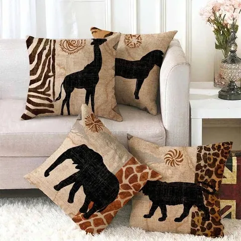 Afrika Safari Wildtiere Tierdruck Leinen Kissenbezüge Tribal Leopard Zebra Giraffe Vintage Karte Quadratisch Dekorativ