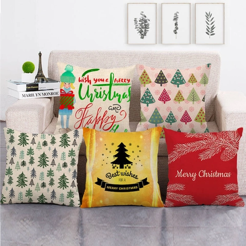 Kerstmis Linnen Kussenhoes Vierkant Decoratieve Sierkussen Sloop Voor Bank Thuis Rendier Kerstman Patroon Feestelijk