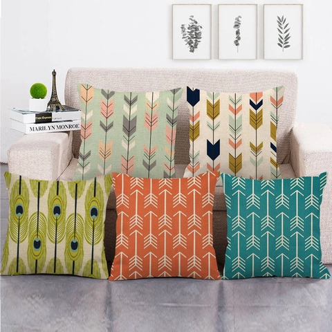 Decoratieve Kussensloop Linnen Katoen Geometrische Pijl Veer Geprint Vierkante Kussenhoes Sofa Home Decor