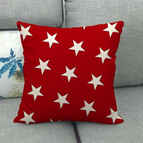Square Throw Pillow Covers Linen Cotton Christmas Stars Elk Patterns Decorative Cushion Cases For Sofa Home Decor