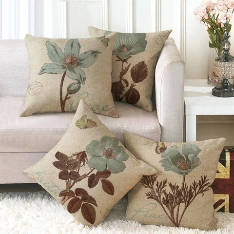 Federa Per Cuscino In Lino Con Fiori Farfalle Vintage Copricuscino Decorativo Fattoria Retrò Per Casa Divano Soggiorno Camera