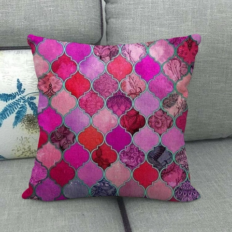 Decoratieve Kussenhoes Linnen Marokkaans Hekwerk Geometrisch Aquarelpatroon Sofa Kussensloop Woondecoratie
