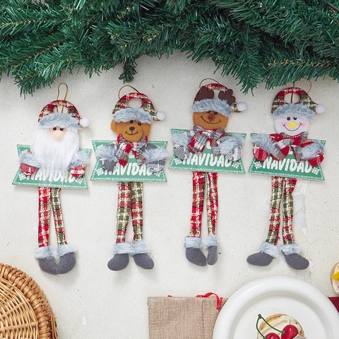 Weihnachtsanhänger Plüsch Weihnachtsmann Schneemann Rentier Bär Lange Beine Karostoff Navidad Schild Feiertag Haus Baum Anhänger