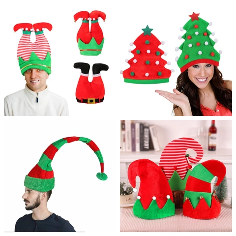 Funny Christmas Elf Hat Christmas Tree Hat Plush Elf Leg Pants Hat With Bells Red Green Striped Festive Party Decoration Costume Accessories