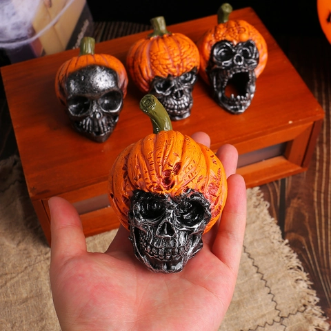 Halloween Kürbis Totenkopf Harz Ornament Vintage Gothisch Geist Kopf Schreibtisch Dekoration Requisite Für Party Schaufenster