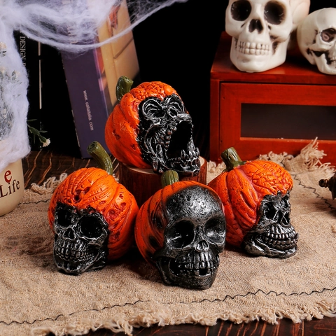 Halloween Kürbis Totenkopf Harz Ornament Vintage Gothisch Geist Kopf Schreibtisch Dekoration Requisite Für Party Schaufenster
