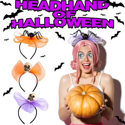 Halloween Headband Skull Spider Mesh Bow Hair Hoop Festive Party Cosplay Costume Accessories Kids Adults