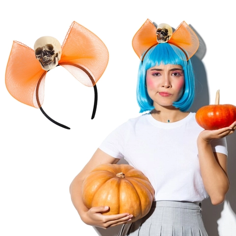 Halloween Headband Skull Spider Mesh Bow Hair Hoop Festive Party Cosplay Costume Accessories Kids Adults
