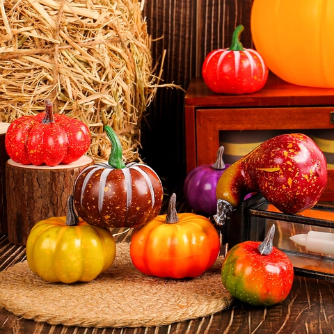 Ensemble Ornement Citrouille Récolte Artificielle Mousse Faux Légumes Gourde Pour Action Grâce Halloween Maison Décoration Table Rustique Ornement